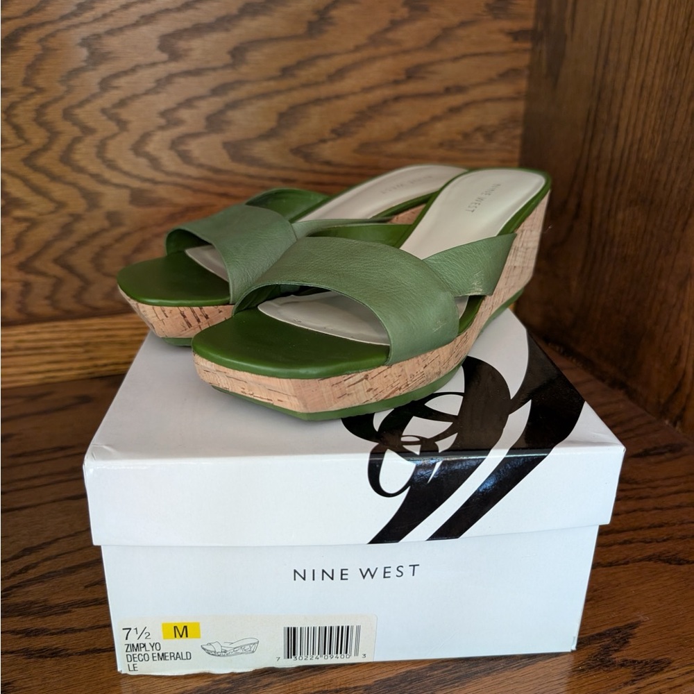 Nine West Deco Emerald Green Wedge Sandals